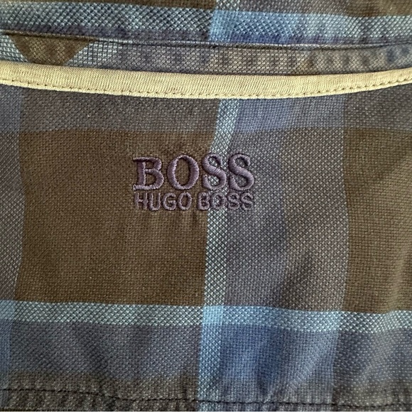 Size L Hugo Boss Men’s Blue Plaid Flannel Shirt - Picture 6 of 6